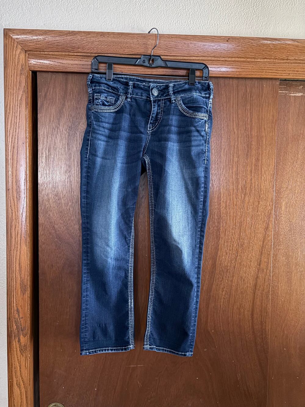 Silver Jeans Co W27 Dark Wash Straight Cropped Stretch Denim Jeans Women